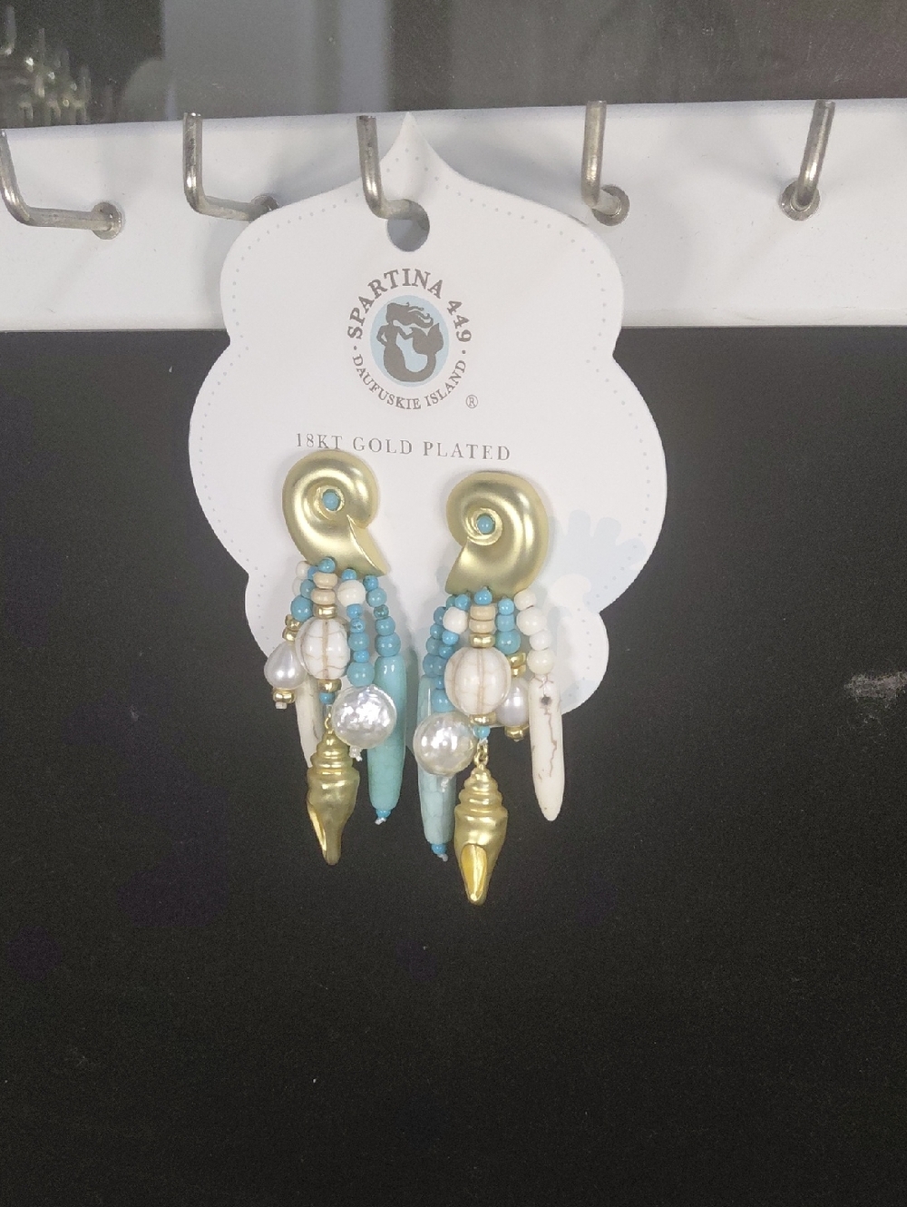 Spartina 449 Gold-Tone Seashell & Turquoise Bead Drop Earrings